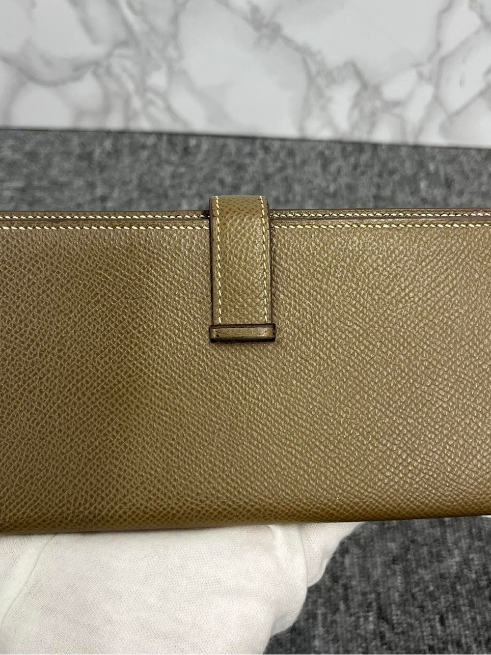 Hermès Textured Leather Wallet in Olive
